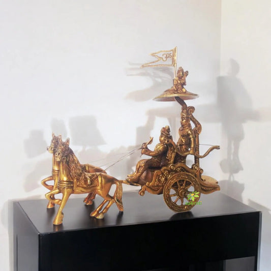 Brass Handmade Arjun Rath | Handcrafted Chariot of Victory for Your Home | Divine Brass Arjun Rath ( Brown, 9 inch) Aakrati