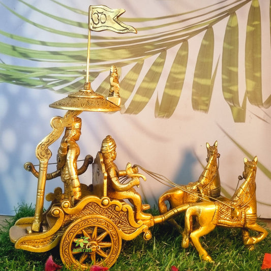 Arjun Rath Brass Statue | Perfect for Living Room Décor | Handcrafted Brass Arjun Rath ( Yellow, 9 inch)