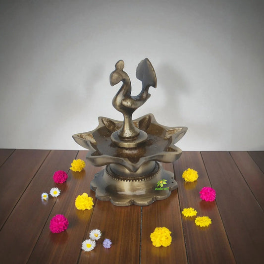 Brass Peacock Oil Lamp | Divine Light for Your Sacred Home | Elegant Brass Peacock Oil Lamp ( Yellow, 3.9 inch) Aakrati
