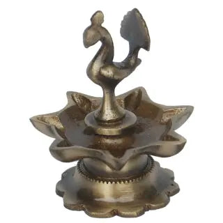 Brass Peacock Oil Lamp | Divine Light for Your Sacred Home | Elegant Brass Peacock Oil Lamp ( Yellow, 3.9 inch) Aakrati