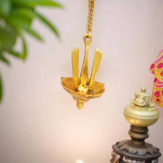 Elegant Brass Namah Shape Diya | Ideal for Spiritual and Festive Home Decor | Brass Namah Wall Hanging Diya ( Yellow, 5 inch) Aakrati