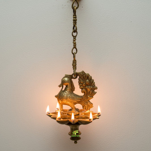 Bird Shaped Brass Diya for Home Temple | Wall Hanging for Devotional Spaces | Brass Traditional Diya ( Yellow, 6.5 inch) Aakrati