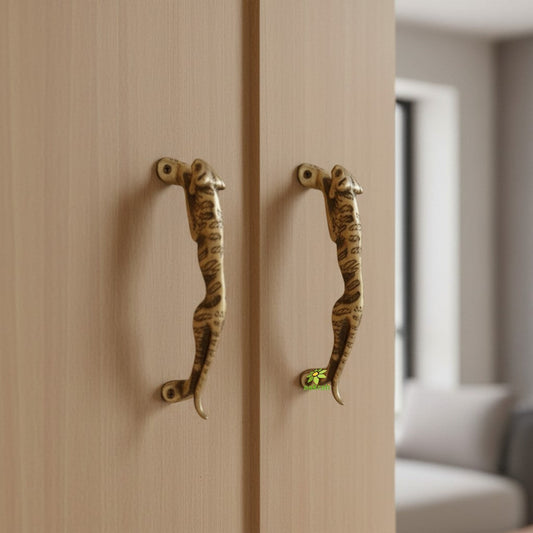 Luxury Brass Door Pull Handle | Artistic Home Decor for Nature Lovers | Brass Peacock Door Handle ( Brown, 7.5inch) Aakrati