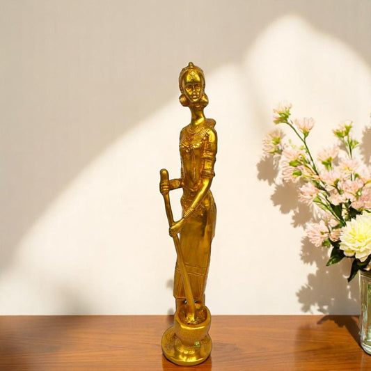 Handmade Brass Lady Idol | Unique Handmade Showpiece for Classic Home Decoration | Premium Brass Lady Showpiece ( Yellow, 18 inch)