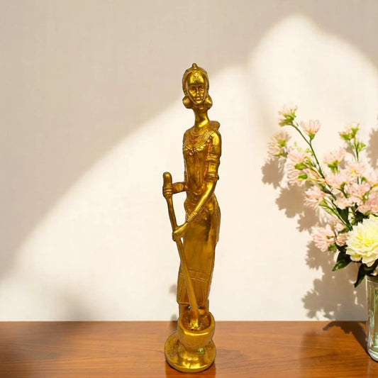 Handmade Brass Lady Idol | Unique Handmade Showpiece for Classic Home Decoration | Premium Brass Lady Showpiece ( Yellow, 18 inch) Aakrati
