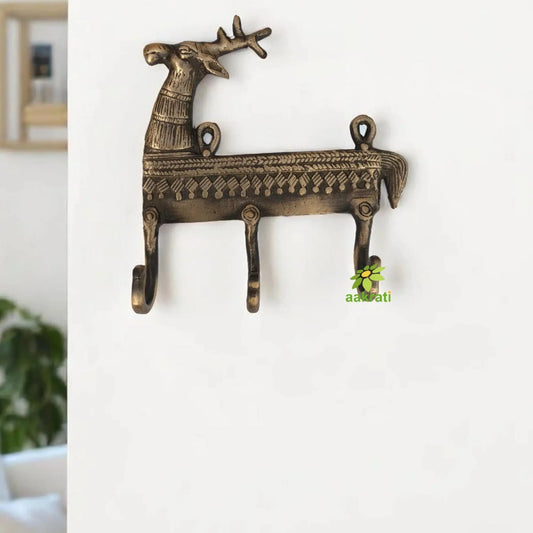 Aakrati Reindeer Wall Hooks Hanger - Hook - Key Holder - Unique Antique Design Metal Hardware Aakrati