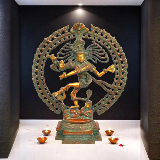 Lord Shiva Nataraj Showpiece | Elegant Brass Murti for Home Decoration | Brass Nataraj Sculpture ( Multi-color, 20 inch) Aakrati