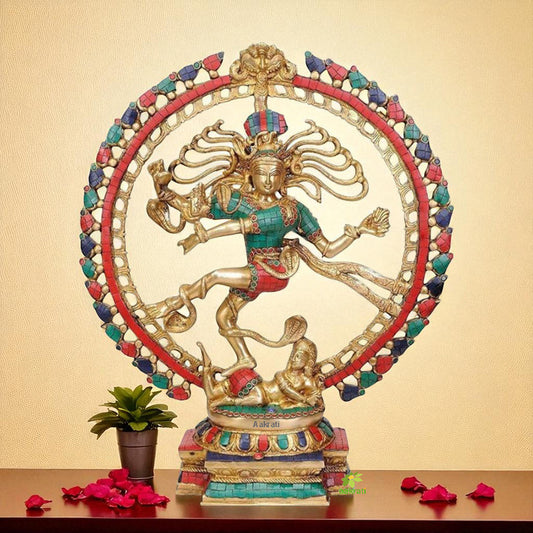 Magnificent Brass Nataraj | Nataraja Idol | Stone Work| Shiv Nataraj Figurine | Lord of Dance | Temple | Corner | Yoga Hall | Office | Gifts.