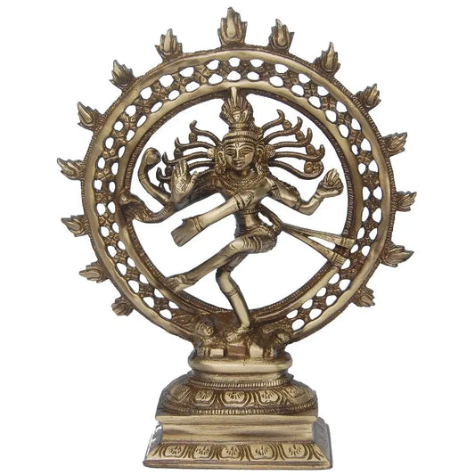 Divine Nataraj Statue in Brass | Perfect Home Accent for Peace and Enlightenment | Handcrafted Brass Nataraj Idol ( Brown, 9.5 inch) Aakrati