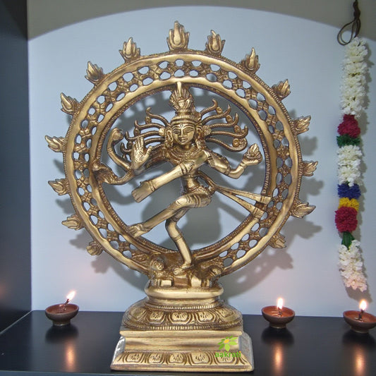 Divine Nataraj Statue in Brass | Perfect Home Accent for Peace and Enlightenment | Handcrafted Brass Nataraj Idol ( Brown, 9.5 inch) Aakrati