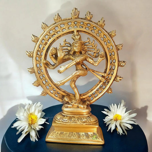 Traditional Brass Nataraj Statue | Perfect for Pujas & Home Decor | Divine Brass Nataraj Showpiece ( Yellow, 9.5 inch) Aakrati