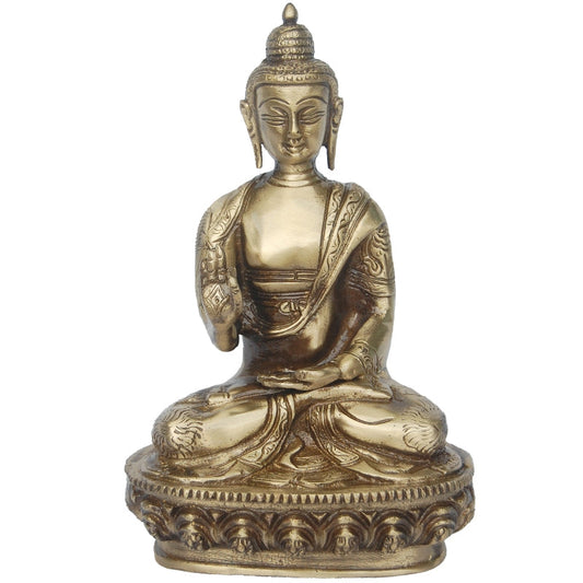 Brass Buddha Blessing Idol | Divine Blessing for Prosperity and Positive Energy | Handcrafted Brass Buddha Statue ( Brown, 8 inch) Aakrati