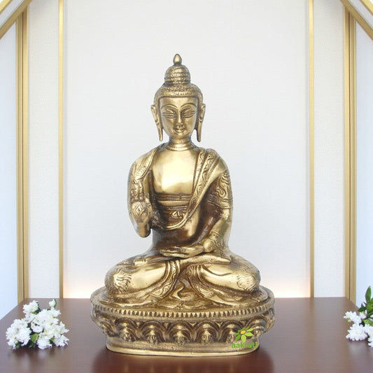 Brass Buddha Blessing Idol | Divine Blessing for Prosperity and Positive Energy | Handcrafted Brass Buddha Statue ( Brown, 8 inch) Aakrati