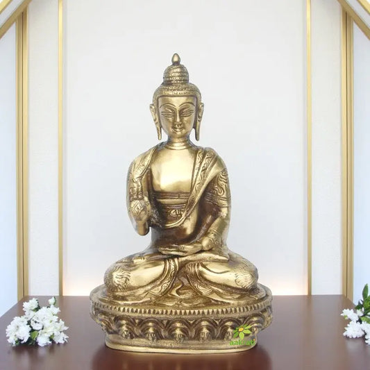 Brass Buddha Blessing Idol | Divine Blessing for Prosperity and Positive Energy | Handcrafted Brass Buddha Statue ( Brown, 8 inch) Aakrati