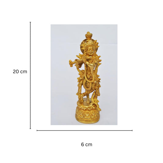 Brass Lord Krishna Murti | Aesthetic Home Decor for Pooja and Blessings | Brass Krishna Idol ( Yellow, 8 inch)