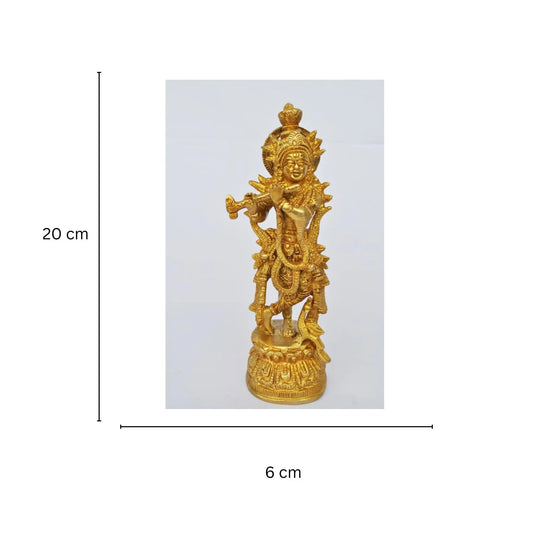Brass Lord Krishna Murti | Aesthetic Home Decor for Pooja and Blessings | Brass Krishna Idol ( Yellow, 8 inch) Aakrati