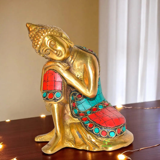 Lord Buddha Designer Statue with Coral stone work of Brass by Aakrati Aakrati