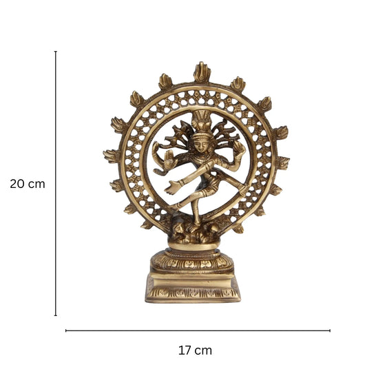 Brass Lord Nataraja Showpiece | Handcrafted Lord Shiva Dance Statue for Spiritual Spaces | Elegant Brass Nataraja Statue ( Brown, 8 inch) Aakrati