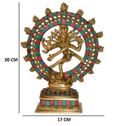 Natraj (Shankar Ji ) - Dancing Shiva with Turquoise coral stone work ( Multicolor, 8 inch) Aakrati