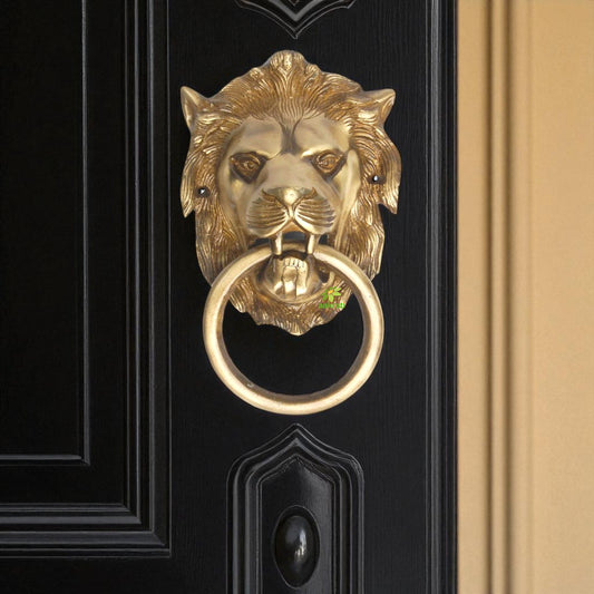 Elegant Brass Door Knocker | Antique Home Decor Accent | Premium Brass Lion Head Door Knocker ( Brown, 7 inch)