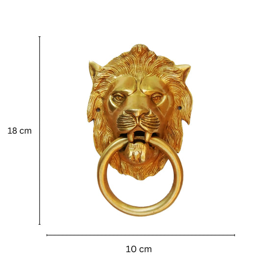 Handcrafted Brass Lion Door Knocker | Ideal for Classic and Vintage Door Styles | Traditional Brass Knocker ( Yellow, 7 inch) Aakrati