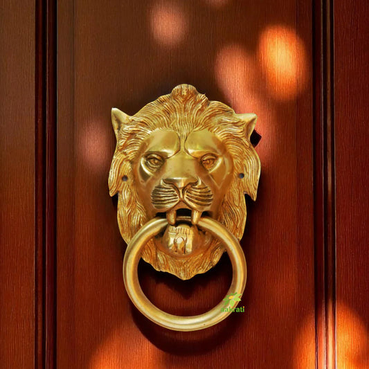 Handcrafted Brass Lion Door Knocker | Ideal for Classic and Vintage Door Styles | Traditional Brass Knocker ( Yellow, 7 inch)