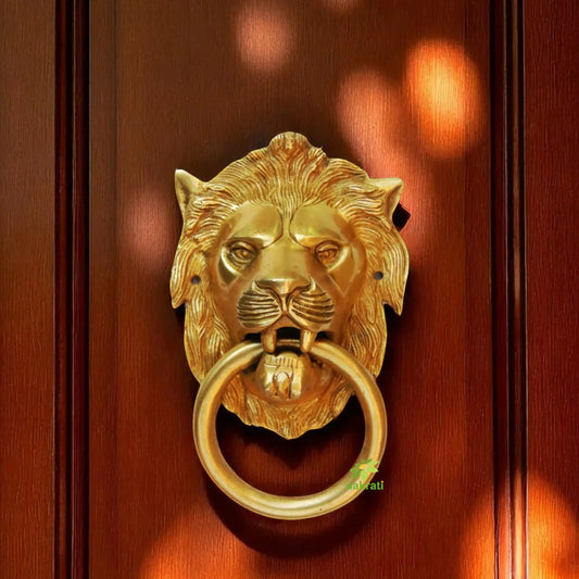 Handcrafted Brass Lion Door Knocker | Ideal for Classic and Vintage Door Styles | Traditional Brass Knocker ( Yellow, 7 inch) Aakrati