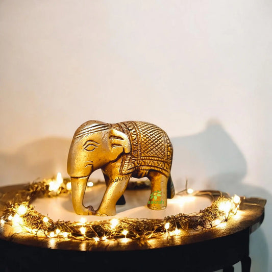 Brass Elephant Idol | Traditional Symbol of Good Fortune for Your Home | Handcrafted Brass Elephant Figurine ( Yellow, 3.5 inch) Aakrati
