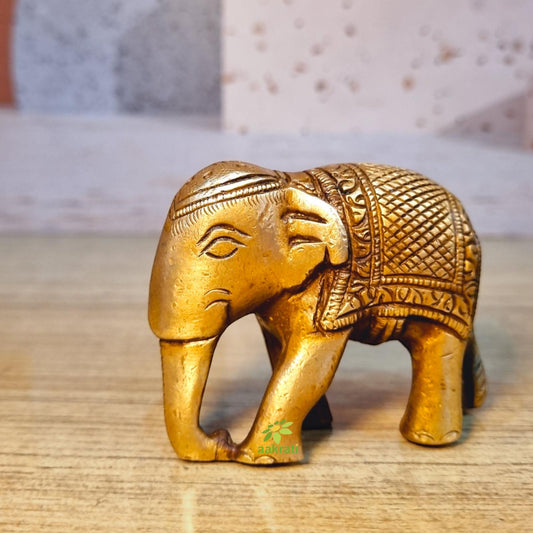 Brass Elephant Idol | Traditional Symbol of Good Fortune for Your Home | Handcrafted Brass Elephant Figurine ( Yellow, 3.5 inch)