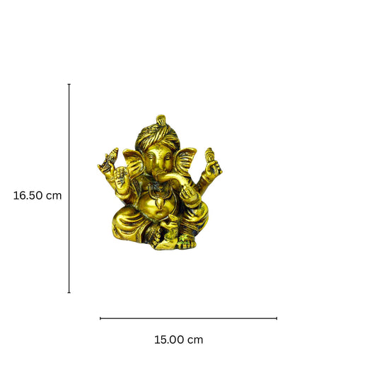 Handmade Brass Ganesha Murti | Antique Design for Divine Blessings and Beauty | Brass Handmade Antique Ganesha Statue ( Yellow, 6.5 inch)