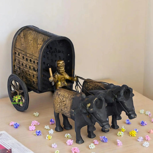 Brass Bull Cart Statue | Traditional and Elegant Showpiece for Authentic Home Decor | Brass Decorative Bull Cart ( Brown, 6.5 inch) Aakrati