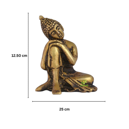 Brass Buddha in Peaceful Pose | Ideal Gift for Serenity | Handcrafted Brass Buddha Statue for Meditation and Calm ( Brown, 4 inch) Aakrati