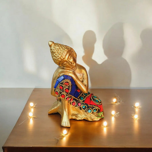 Decorative Brass Buddha Statue | Ideal for Housewarming Gifts | Traditional Brass Buddha Statue ( Multicolor, 4 inch) Aakrati