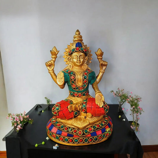 Laxmi Brass Reliogious Statue for wealth and Fortune ( Multicolour, 8 inch) Aakrati