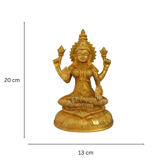 Traditional Brass Lakshmi Statue | Perfect for Puja and Festive Gifting | Brass Goddess Lakshmi Showpiece ( Yellow, 8 inch)