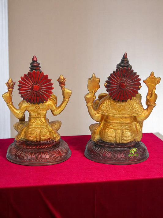 Handcrafted Brass Lakshmi Ganesha Idol | Perfect for Your Sacred Home Temple | Brass Lakshmi Ganesha Statue ( Yellow, 8.3 inch)