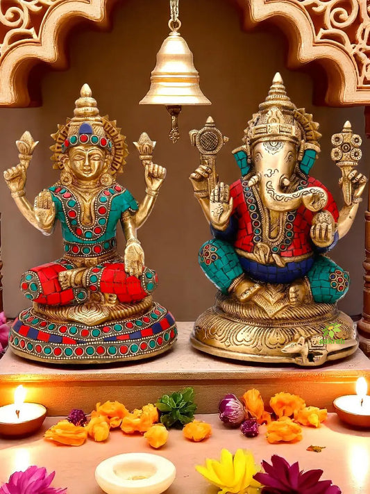 Laksmi Ganesha Statue in Dual Stone work Finish Aakrati