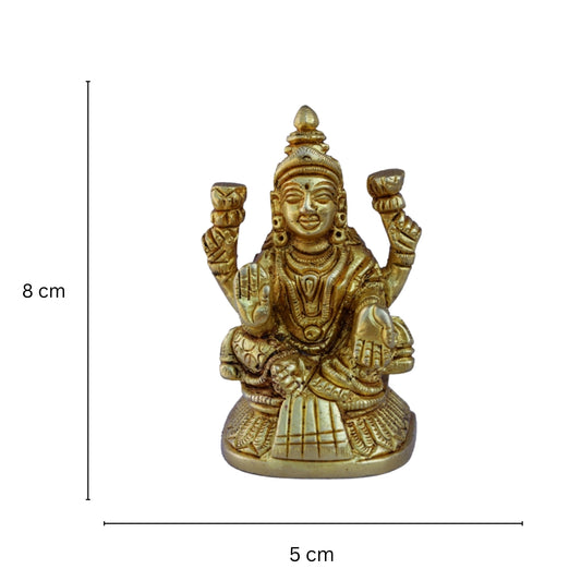 Mini Brass Lakshmi Statue | Perfect for Home Decor and Spiritual Upliftment | Handcrafted Brass Lakshmi Showpiece ( Yellow, 3.1 inch)