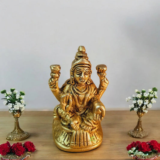 Mini Brass Lakshmi Statue | Perfect for Home Decor and Spiritual Upliftment | Handcrafted Brass Lakshmi Showpiece ( Yellow, 3.1 inch) Aakrati