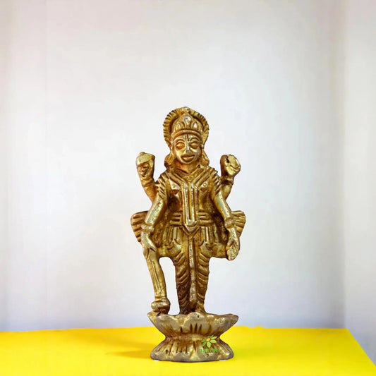 Handcrafted Brass Vishnu Idol | Divine Protection and Peace for Your Space | Brass Lord Vishnu Murti ( Yellow, 2.8 inch) Aakrati