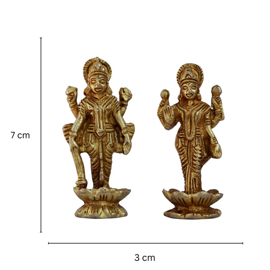 Brass Vishnu & Lakshmi Idol Pair | Divine Blessings of Prosperity and Protection | Premium Brass Vishnu-Lakshmi Murti Set ( Yellow, 2.8 inch)