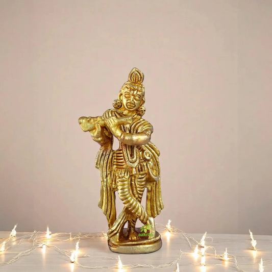 Trendy Brass Krishna Showpiece | Perfect for Home, Pooja, and Gifting | Elegant Brass Krishna Sculpture ( Yellow, 2.8 inch) Aakrati