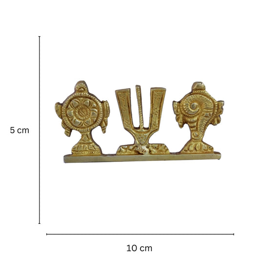 Brass Handmade Shankh Chakra Idol | Perfect for Home, Pooja, and Decor | Brass Shankh Chakra Decorative Figurine ( Yellow, 3.9 inch) Aakrati