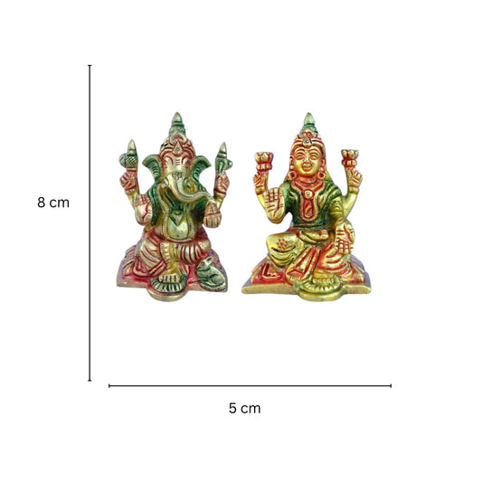 Brass Lakshmi Ganesha Idol Pair | Blessings of Wealth and Prosperity for Your Space | Elegant Brass Lakshmi Ganesha Set ( Multi Colour, 3.1 inch) Aakrati