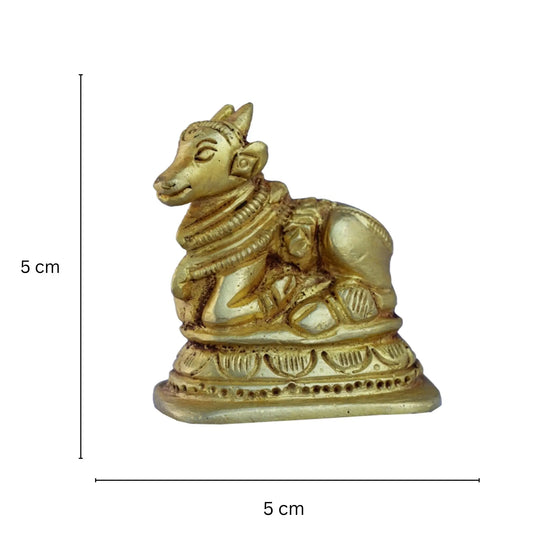 Handcrafted Brass Nandi Murti | A Divine Presence for Your Sacred Space | Brass Nandi Figurine ( Yellow, 2 inch) Aakrati