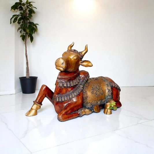 Nandi Brass Statue Hand Carved Pooja Ghar Idol Aakrati