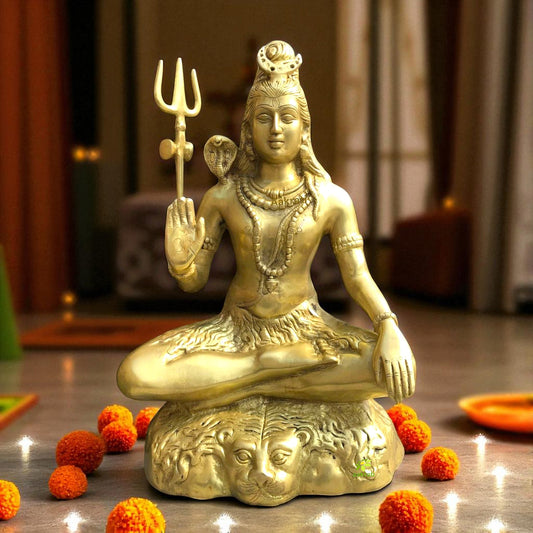 Brass Lord Shiva 17CM Statue, Shiva Idol, Shiva Figurines, AdiYogi Shiva for Home, Temple, Corner, Decor, Gifts, Pooja room. Aakrati