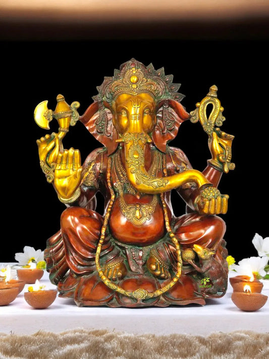 Lord Brass Ganesh Statue Sculpture for Home Temple Decor Aakrati
