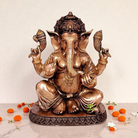 Lord Ganesha Brass Made Turquoise Work Decorative Statue Aakrati