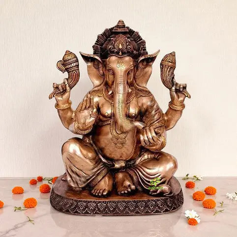 Lord Ganesha Brass Made Turquoise Work Decorative Statue Aakrati